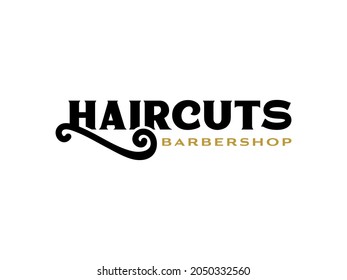 Modern vintage logo and mustache icon of barber shop vector design.  hair cut and beard shave equipment or hairdresser tools ideal classic design for barbershop