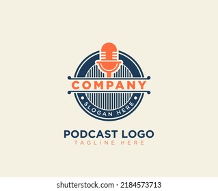 Modern vintage microphone logo design for podcast business company symbol