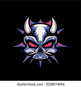 Modern, Vintage, Minimalist, Cartoon Demon Skull Tattoo Art, Poster T-shirt Design Vector Illustration