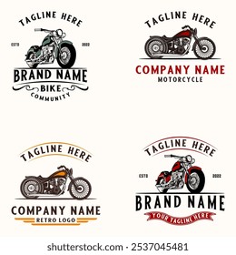 Logotipo de motocicleta vintage moderno definido em fundo branco. Elementos de design de motocicleta de esportes vintage.