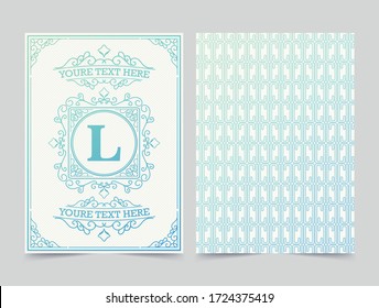 Modern Vintage ornament floral greeting card vector template. Retro wedding invitation, advertising or other design and place for text. Flourishes ornamental frame and pattern background.