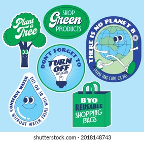 modern vintage and retro save the planet sticker design template vector, illustration