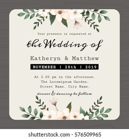 Modern Vintage save the date, wedding invitation, card template  decorated with flower floral. Vector illustration.