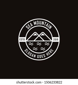 Modern vintage Sea and mountain landscape logo vector template on black background
