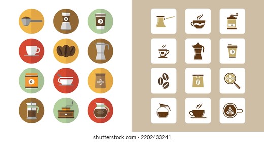 Modern and vintage set of coffee related vector. Contains such icons as cezve, coffee maker machine, beans and more. Vector eps 10.