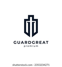 modern and vintage shield with gladiator helmet and blade for security and protection logo design