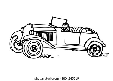 Modern Vintage  style car. Car racing, speed, hobby, attraction, adrenaline, motto, addiction. Retro, Vintage, doodle style hand drawn vector.