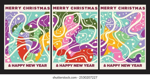 modern vintage style christmas and happy new year greeting card design set template vector illustration