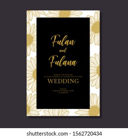 modern vintage wedding invitation card with abstract floral flower ornament decoration doodle hand drawn sketch wreath minimalist background botanical template mockup vector illustration
