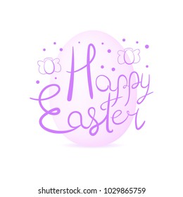 Modern violet colored Easter card design. Happy Easter lettering with egg-shaped angels