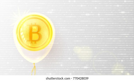 Modern Virtual Currency and Bitcoin Concept. Background with Digital Cryptocurrency in Transparent Balloon. Vector Illustration with Binary Computer Code. Crypto Mining Technology.