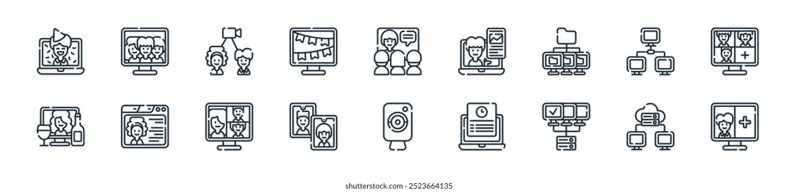 Perfecto para diseños de interfaz de usuario lineal con adición de Vector, servidor en la nube, servidor, horario, cámara de Web, videollamada, evento virtual y más iconos para App móviles y de Web.