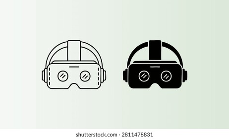 Modern virtual reality headset icon in monochrome outline and solid design styles