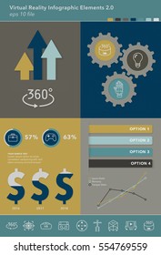 Modern Virtual Reality Infographic Elements with Icon Set, graphs and bars, flat 2.0 design