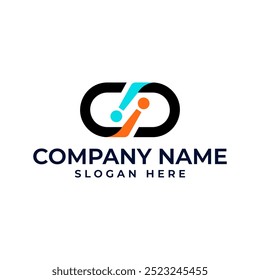 modernes Virtual-Reality-Logo mit i-Lettermark in Aqua und Orange