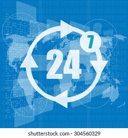Modern virtual technology background. 24 7 icon. open 24 hours a day and 7 days a week icons. Vector illustration