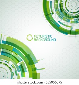 Modern virtual technology background with visible parts of futuristic decorative circles inscribed in square canvas vector illustration