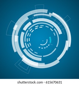 Modern virtual technology diagram poster with various technological elements, shapes on the dark blue background vector illustration