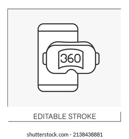  Modern virtual technology line icon. 3d degree goggles connected to smartphones. VR concept. Isolated vector illustration.Editable stroke