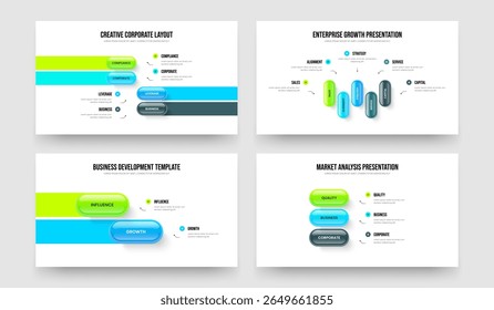 Modern Visualization 4 5 2 3 Step Diagram Slide Template Collection. Corporate Solution Four Five Two Three Option Infographic Frame Layout Vector Illustration Set.