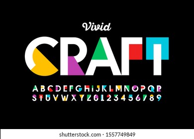 Modern vivid colors style font, vibtant alphabet, letters and numbers, vector illustration