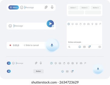 Modern Voice Messaging App Interface with Chat Panel and Floating Record Icon