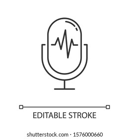 Modern voice recorder linear icon. Microphone idea. Sound recording equipment. Portable mic.Thin line illustration. Contour symbol. Vector isolated outline drawing. Editable stroke