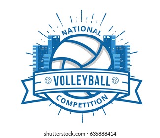 Modern Volleyball Logo - Urban Cityscape Volleyball Badge