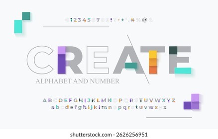 Modern Volumetric Alphabet with Colorful Geometric Elements - Trendy Creative Typeface for Posters and Digital Design.