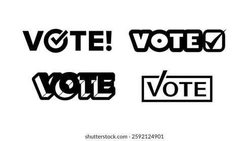 Modern Vote Logos for Civic Engagement. Four stylized "VOTE" logos in bold, black typography.