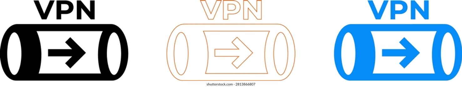 Modern vpn network connection icons in different colors isolated on transparent background, Vector