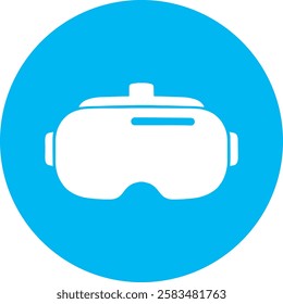 A modern VR Headset icon with a clean white outline on a light Cambridge blue background. Sleek and minimalistic, symbolizing virtual reality, immersive experiences, and cutting-edge technology.