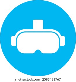 A modern VR Headset icon with a clean white outline on a light Cambridge blue background. Sleek and minimalistic, symbolizing virtual reality, immersive experiences, and cutting-edge technology.