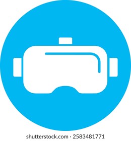 A modern VR Headset icon with a clean white outline on a light Cambridge blue background. Sleek and minimalistic, symbolizing virtual reality, immersive experiences, and cutting-edge technology.