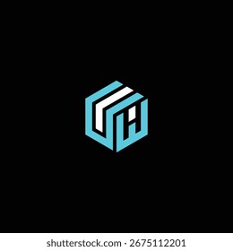 Modernes W H Logo geometrischen Würfel Logo Design, das abstrakte Formen mit den Buchstaben "C" und "H" kombiniert. Die kräftige blau-weiße Farbgebung schafft einen professionellen und futuristischen Eindruck