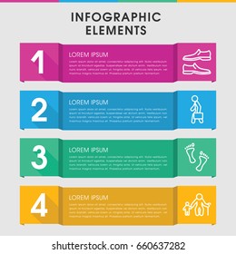 Modern walking infographic template. infographic design with walking icons includes man shoe, man with case. can be used for presentation, diagram, annual report, web design.