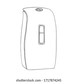 Modern wall automatic liquid soap dispenser close up. Product hygiene prevention, protection from viruses, bacteria. Vector template isolated flat doodle realistic black outline white background icon