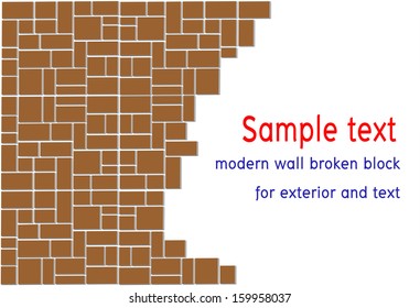 modern wall broken block for exterior on white background for text, 3d vector