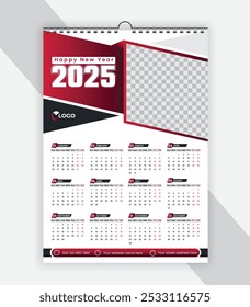 Calendario de pared moderno 2025 creativo y colorido Plantilla de diseño de calendario de una página