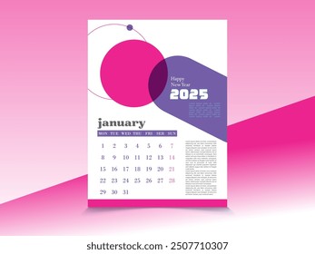 Modern wall calendar 2025 design template 