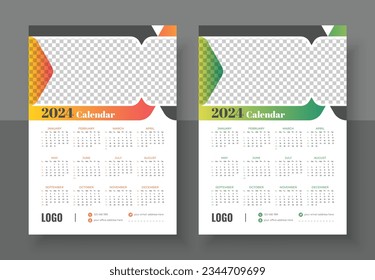 Modern wall calendar design 2024. Print Ready One Page wall calendar template design for 2024. Minimalist style calendar. Week starts on Sunday