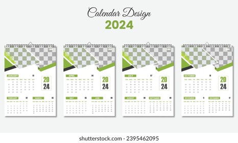 Modern wall calendar design 2024 with creative shapes.