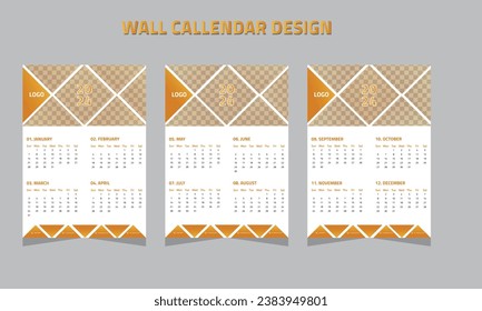 Modern wall calendar design 2024,Print Ready One Page wall calendar template design for 2024. Week starts on Sunday
