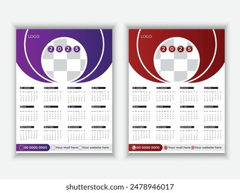 Modern wall calendar design 2025 . Print Ready One Page wall calendar template design for 2025.