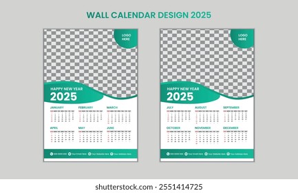 Design moderno do calendário de parede 2025. Projeto De Modelo De Calendário De Parede De Duas Páginas Para 2025.