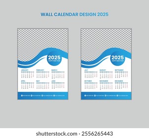 Modern Wall Calendar Design 2025. Print Ready Two Page Wall Calendar Template Design For 2025.  simple, clean, and elegant design for 2025