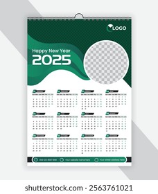 Modern wall calendar design 2025 . Print Ready One Page wall calendar template design for 2025