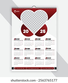 Modern wall calendar design 2025 . Print Ready One Page wall calendar template design for 2025