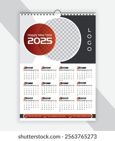 Modern wall calendar design 2025 . Print Ready One Page wall calendar template design for 2025