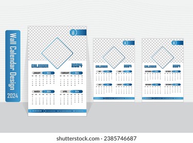 Modern Wall Calendar design template 2024